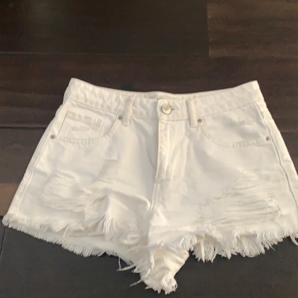 High rise white denim shorts